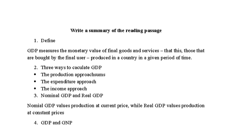 Nguyễn Thị Uyên Sumarry GDP - Write a summary of the reading passage ...