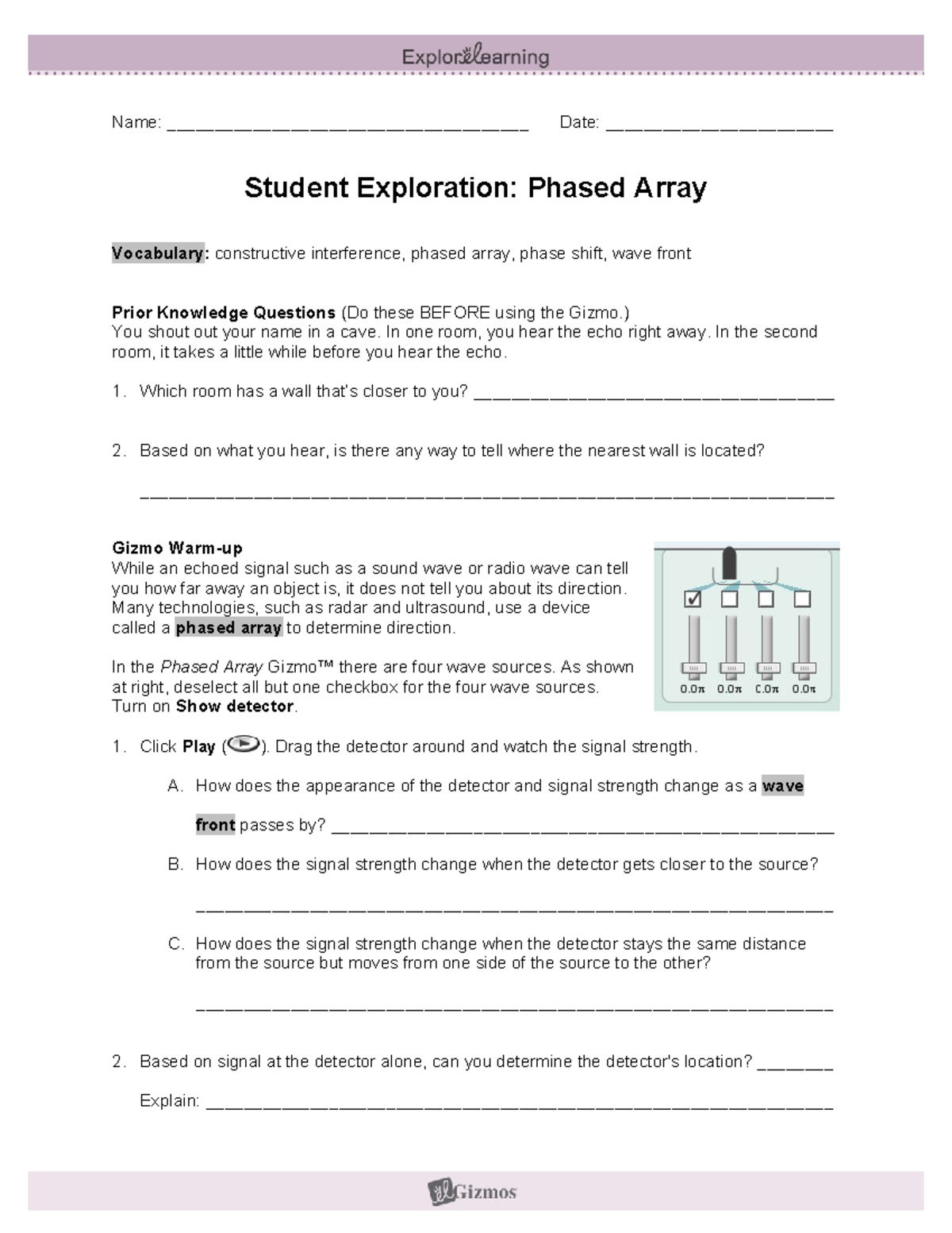 Phased Array SE - Gizmo Lab Exploratory Notes and Activities - Studocu