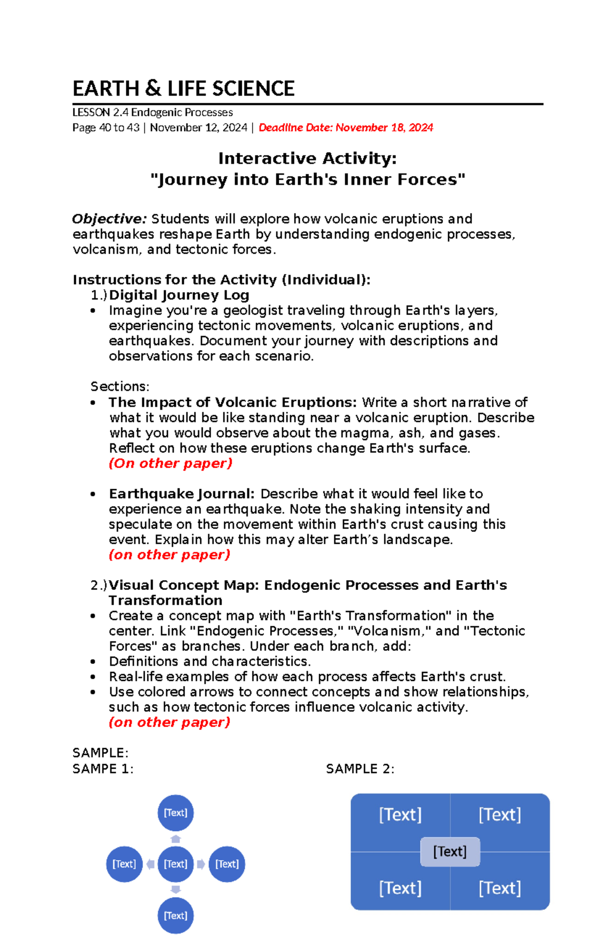 Earth & Life Science (ELS101) Lesson 2: Endogenic Processes Exploration ...
