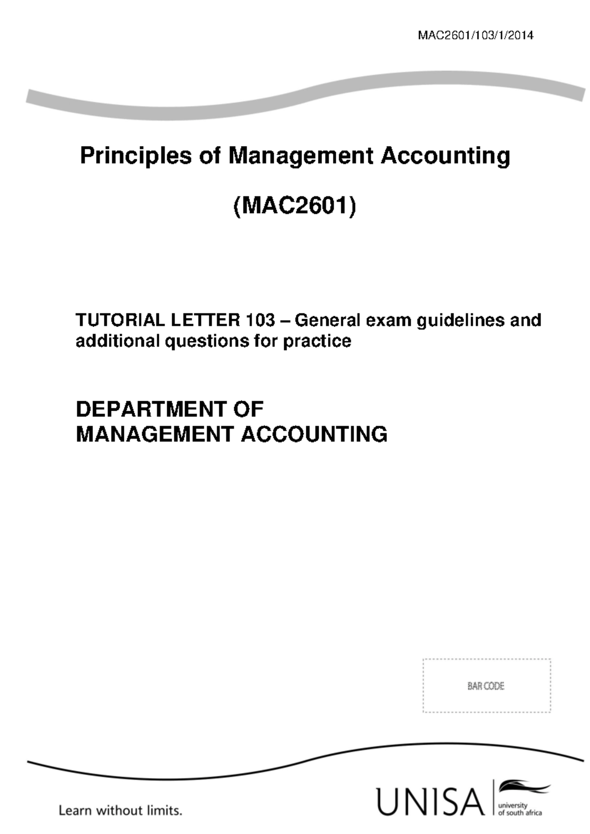 MAC 2601 - Exam Prep & Guidelines for Management Accounting - Studocu