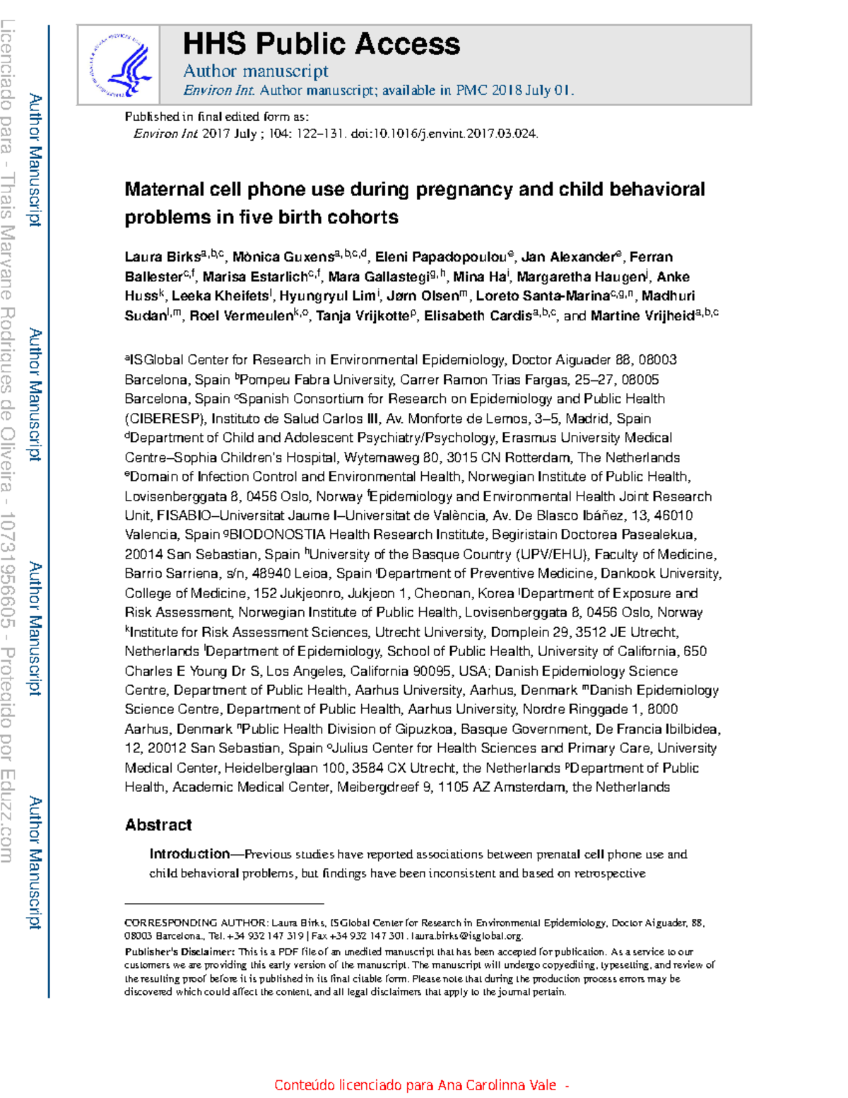 Maternal Cell Phone Use During Pregnancy and Child Behavioral Issues ...
