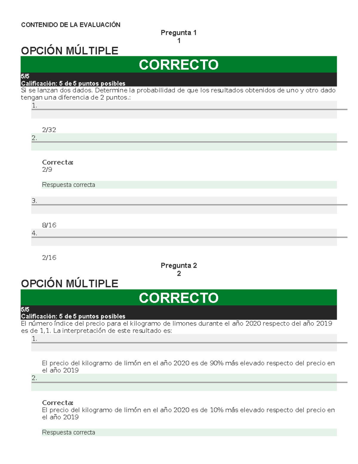 Prueba 1 de Estadística 2025: Comentarios y Opciones Múltiples