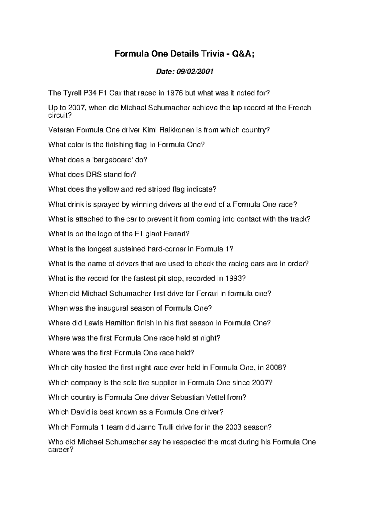 Formula One Trivia Q&A: 42 Fun Facts and Insights - Studocu