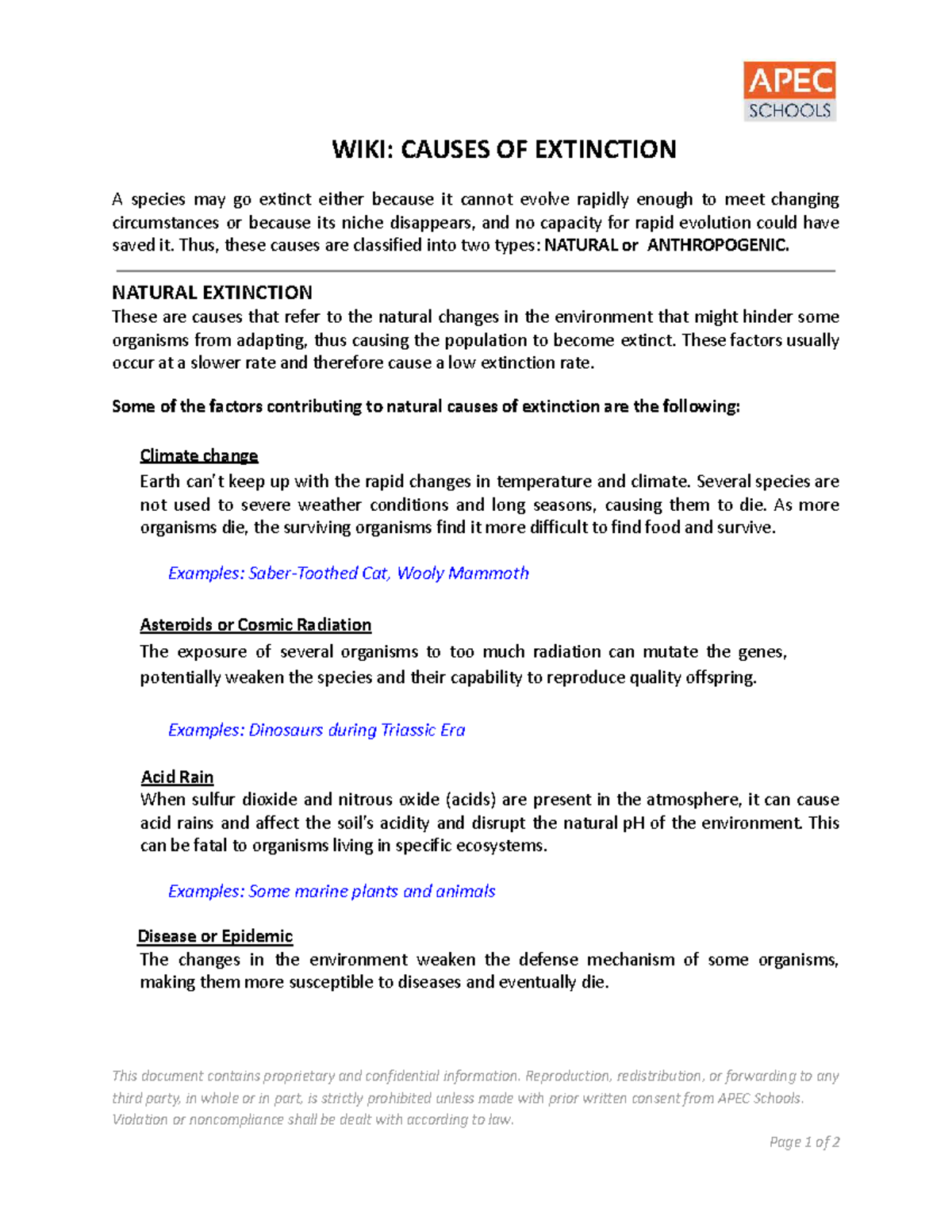 WIKI: Causes of Extinction - Natural vs. Anthropogenic Factors - Studocu