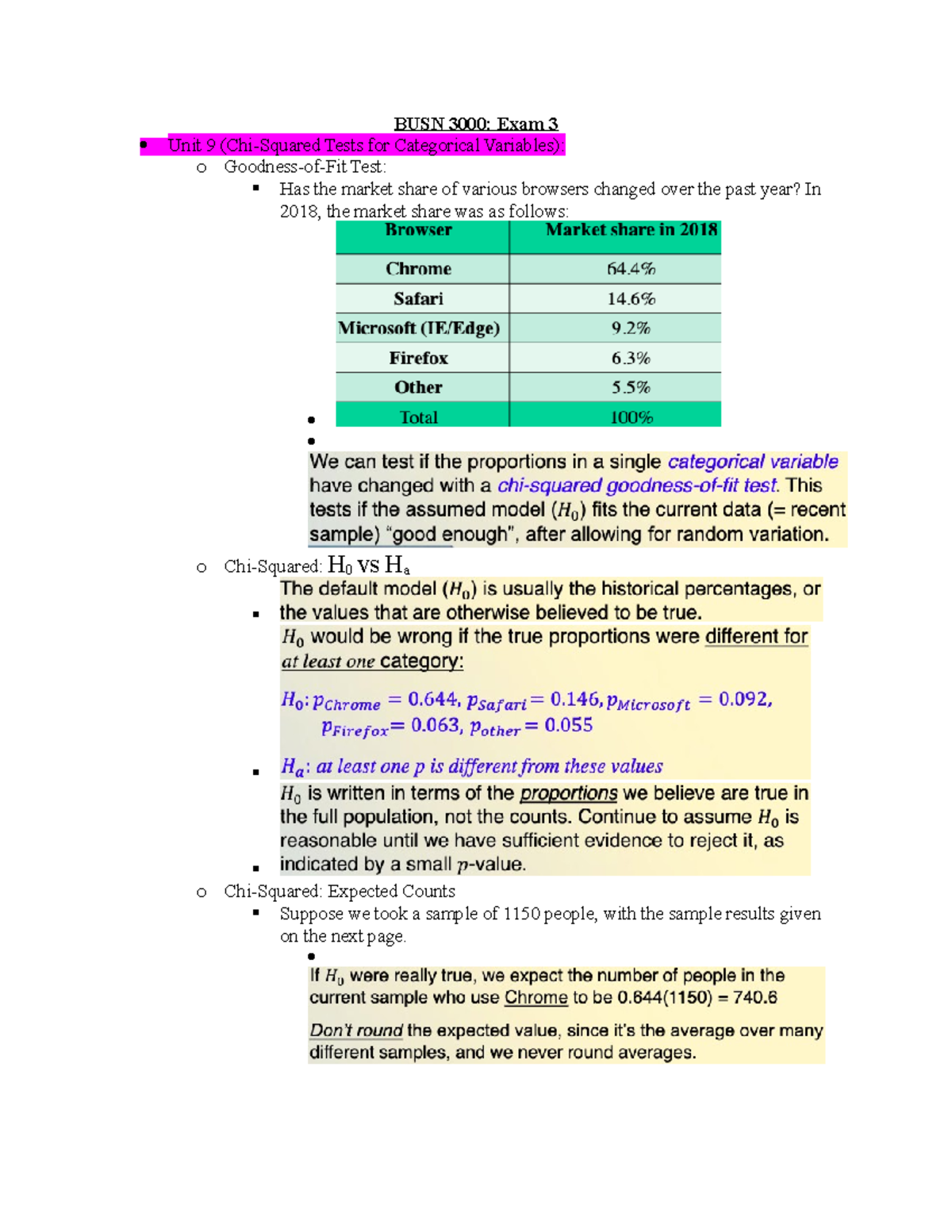 BUSN 3000 Exam 3 Study Guide - Chi-Squared & Regression Tests - Studocu