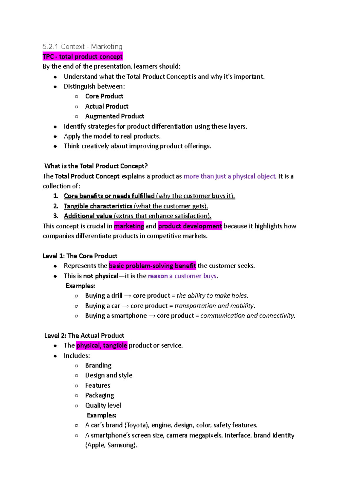 5.2.1 Total Product Concept in Marketing - TPC Module 5 Insights - Studocu