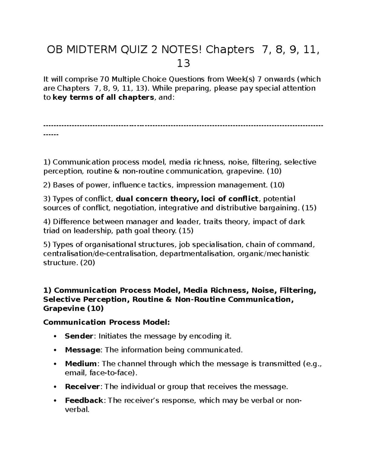 OB MIDTERM 2 NOTES: Key Concepts from Chapters 7, 8, 9, 11, 13 - Studocu