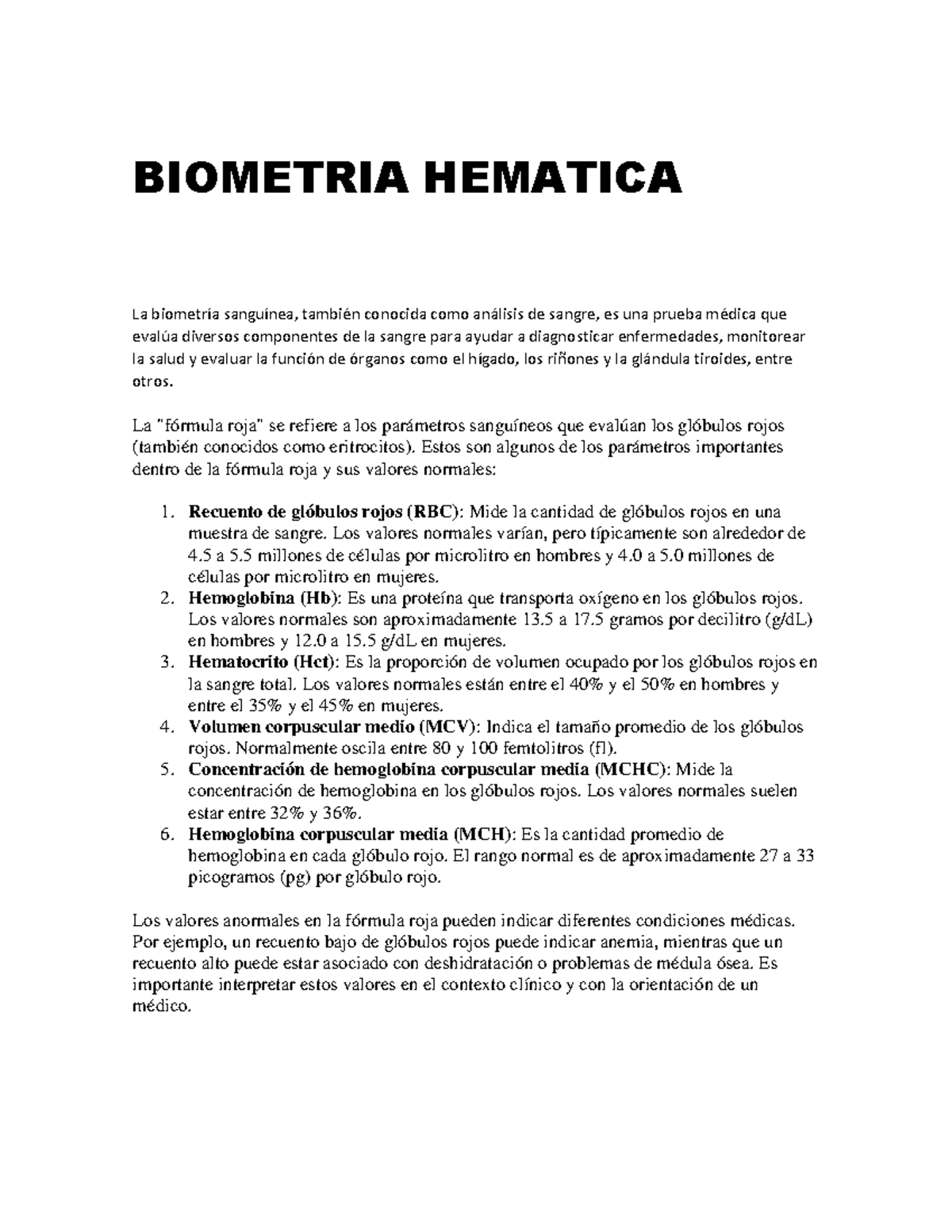 Biometria ematica - BIOMETRIA HEMATICA La biometría sanguínea, también ...