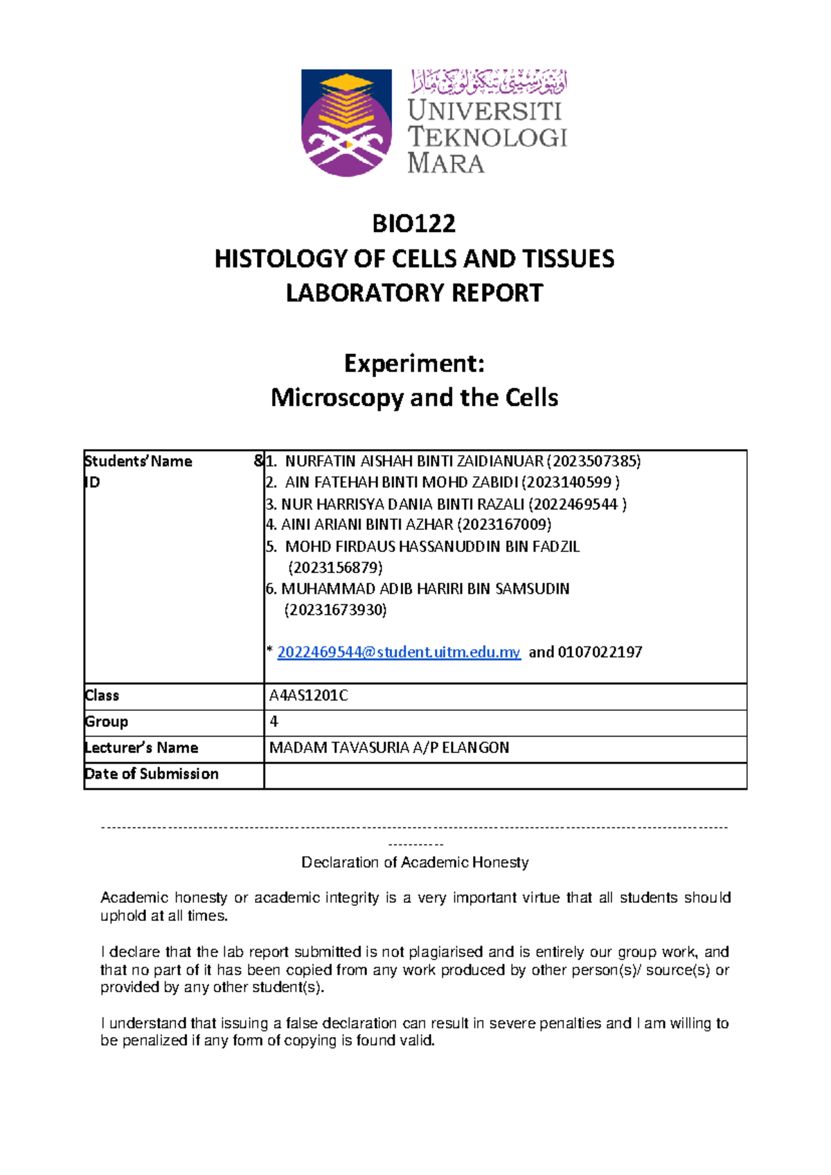 Final Lab Report: Histology of Cells and Tissues - BIO122 - Studocu