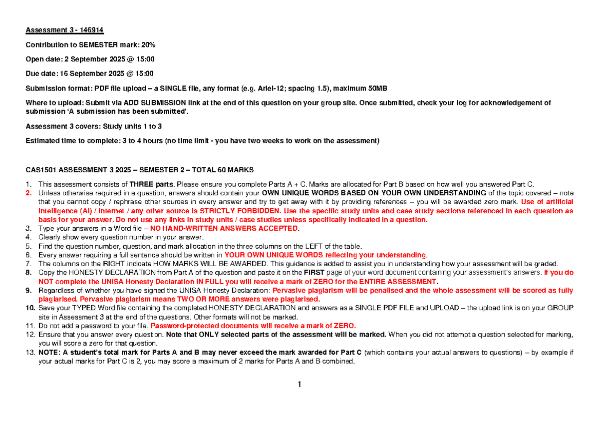 CAS1501-25-S2: Assessment 3 Guidelines and Instructions for Submission ...