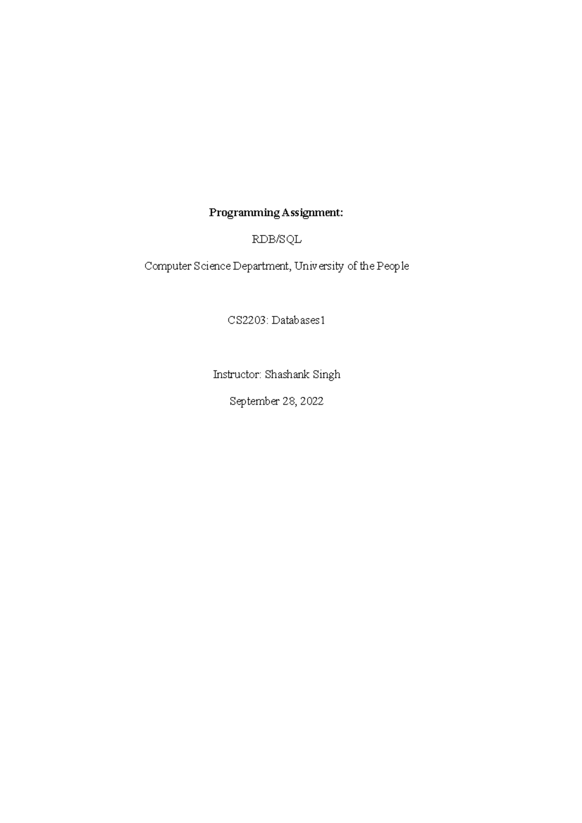 CS2203 Programming Assignment: RDB/SQL Normalization in 2NF/3NF - Studocu