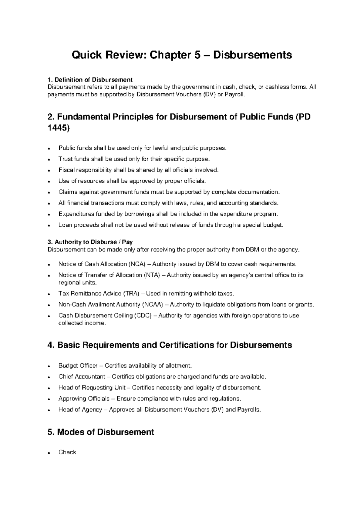 Chapter 5 Disbursements: Key Principles and Payment Methods - Studocu