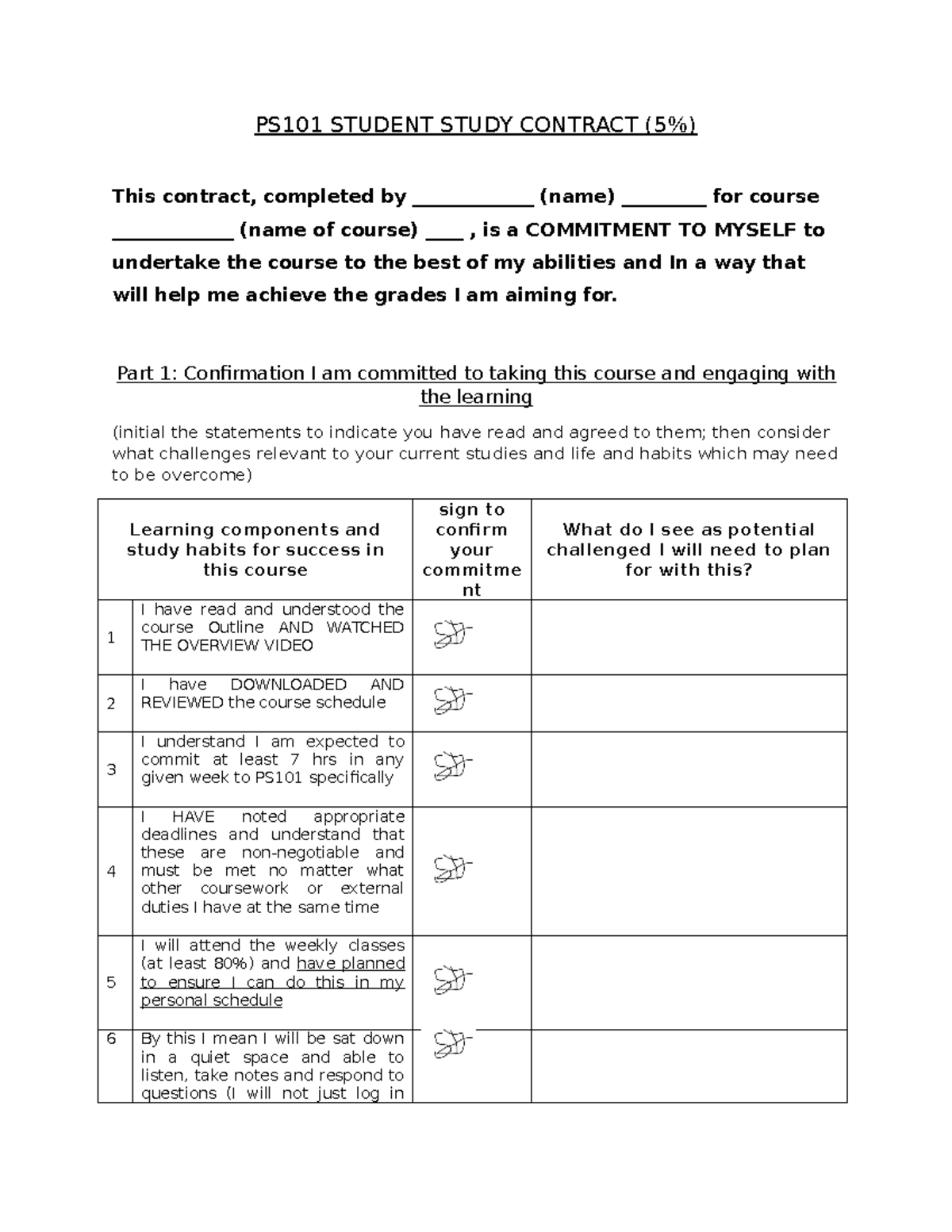 PS101 Study Contract Assignment for Academic Commitment - Studocu