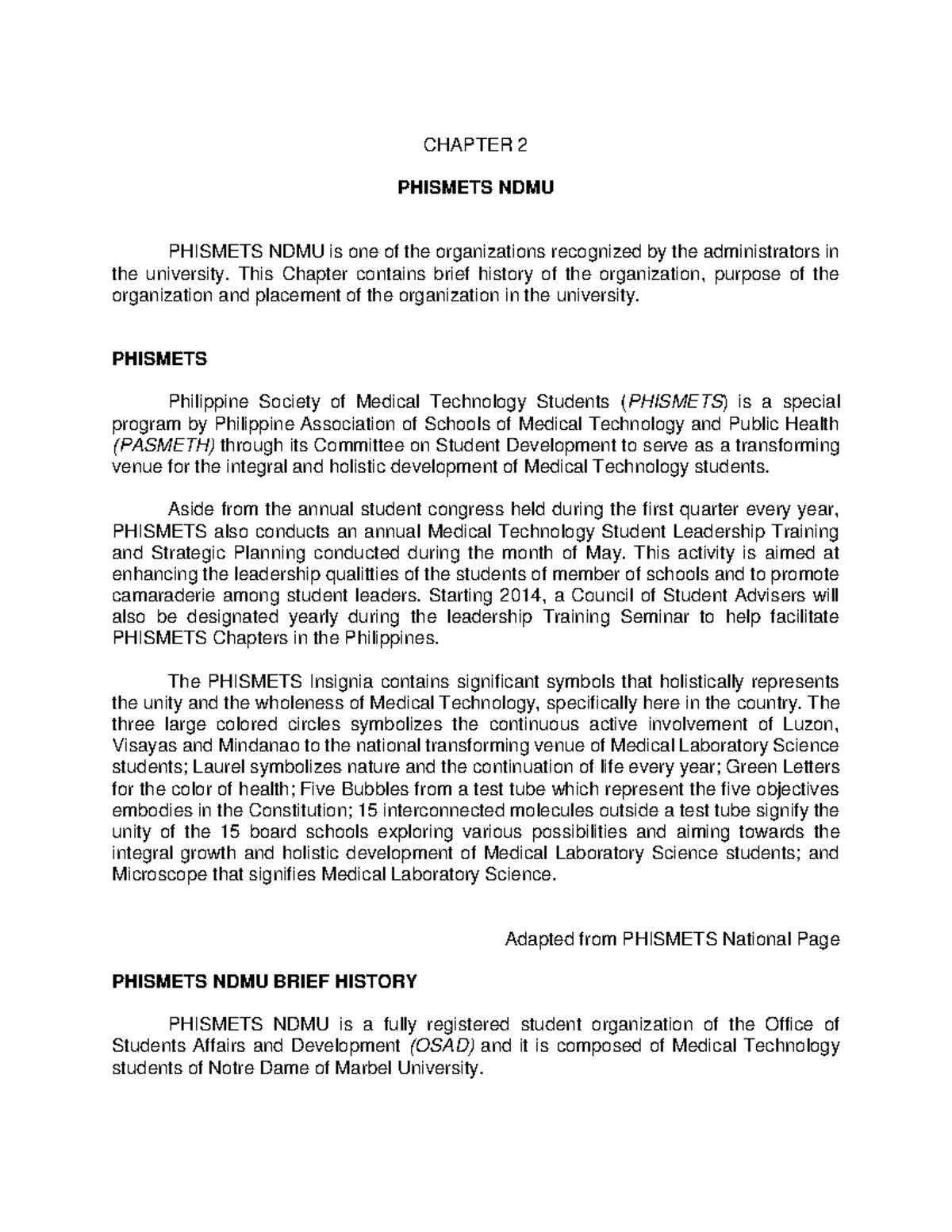 History of PHISMETS NDMU: Contributions and Milestones - Studocu