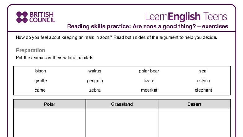 Reading Skills Practice: Are Zoos a Good Thing? Exercises - Studocu
