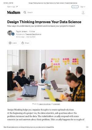 Data Science and Design Thinking Belong Together - However, in order to ...