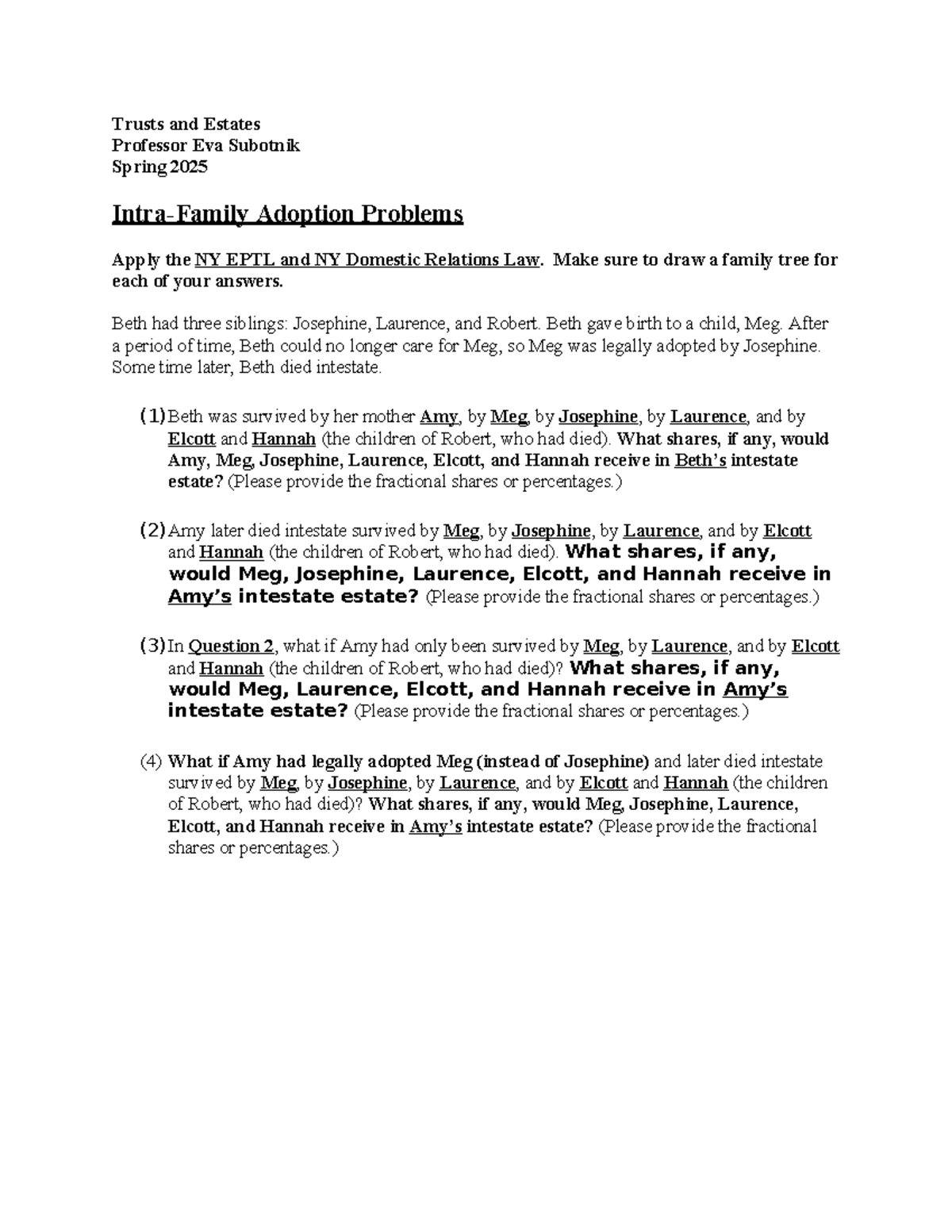 Handout Intra-Family Adoption Problems - Trusts and Estates Professor ...