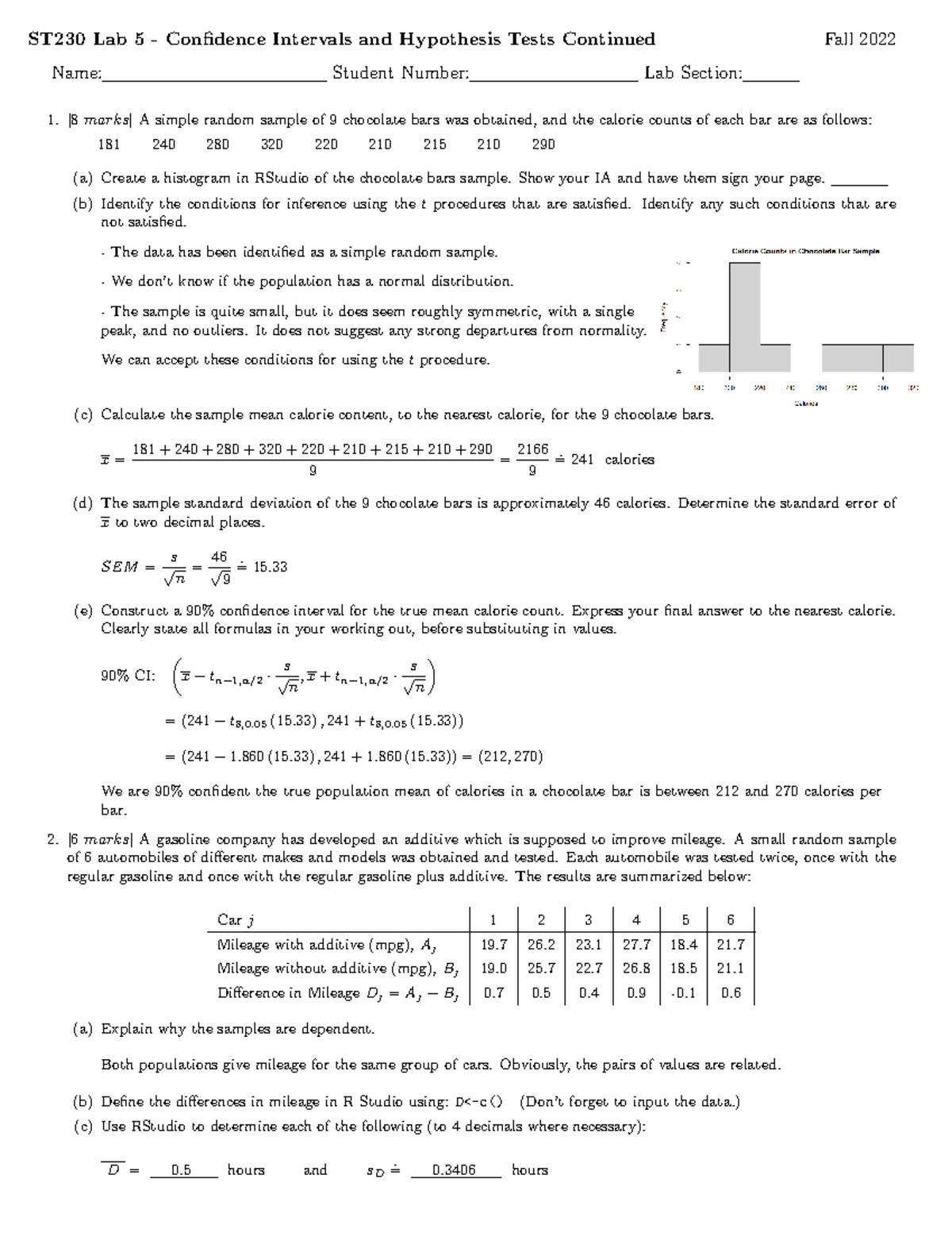 ST230 Lab 5 Solutions: Confidence Intervals & Hypothesis Tests - Studocu