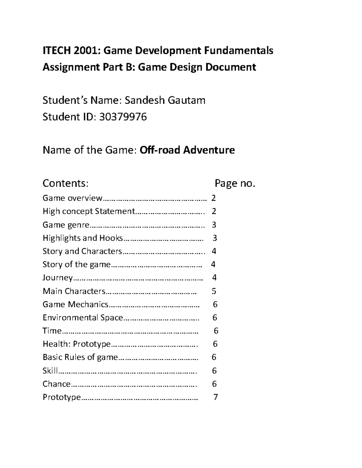 Assignment Part B - Game brief decscription - ITECH 2001: Game ...