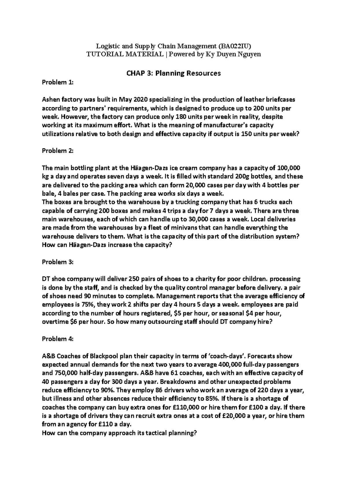 Logistics and Capacity Planning: BA022IU Tutorial CHAP 3 Notes - Studocu