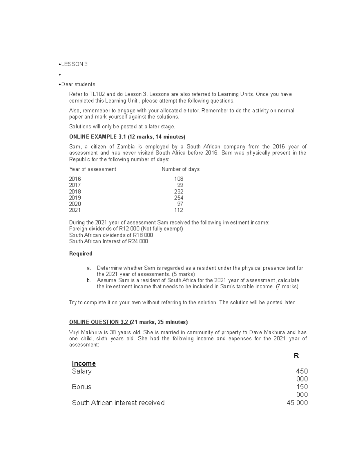 Lesson 3 QUESTION AND ANSWER - TAX200 - Unisa - Studocu