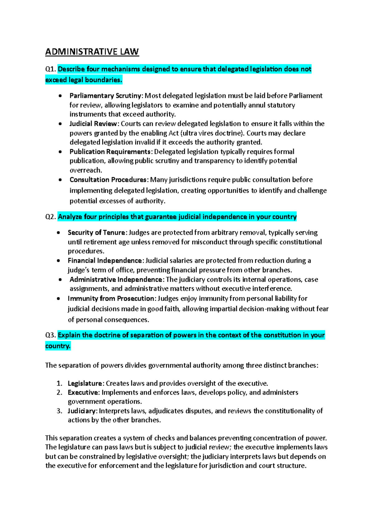 ADMINISTRATIVE LAW REVISION SUMMARY: KEY CONCEPTS & PRINCIPLES - Studocu
