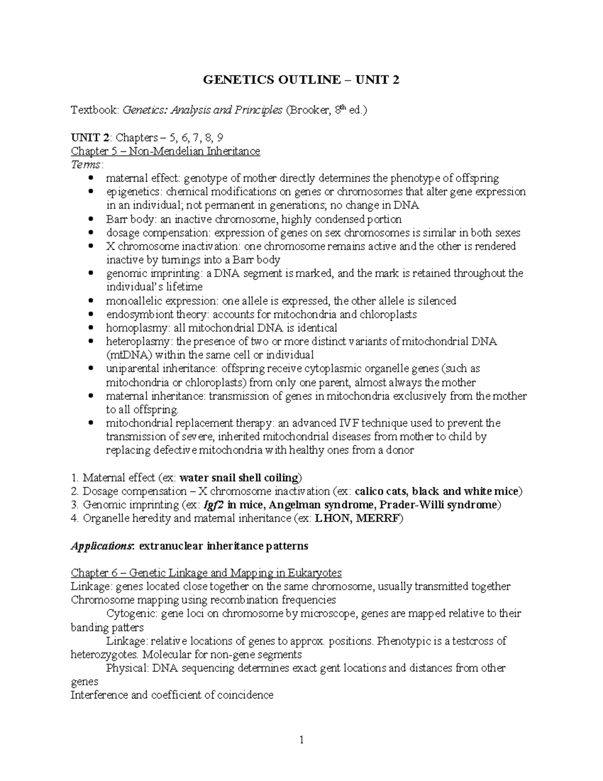 BIOL 206 Genetics Outline: Unit 2 - Key Concepts and Terms - Studocu