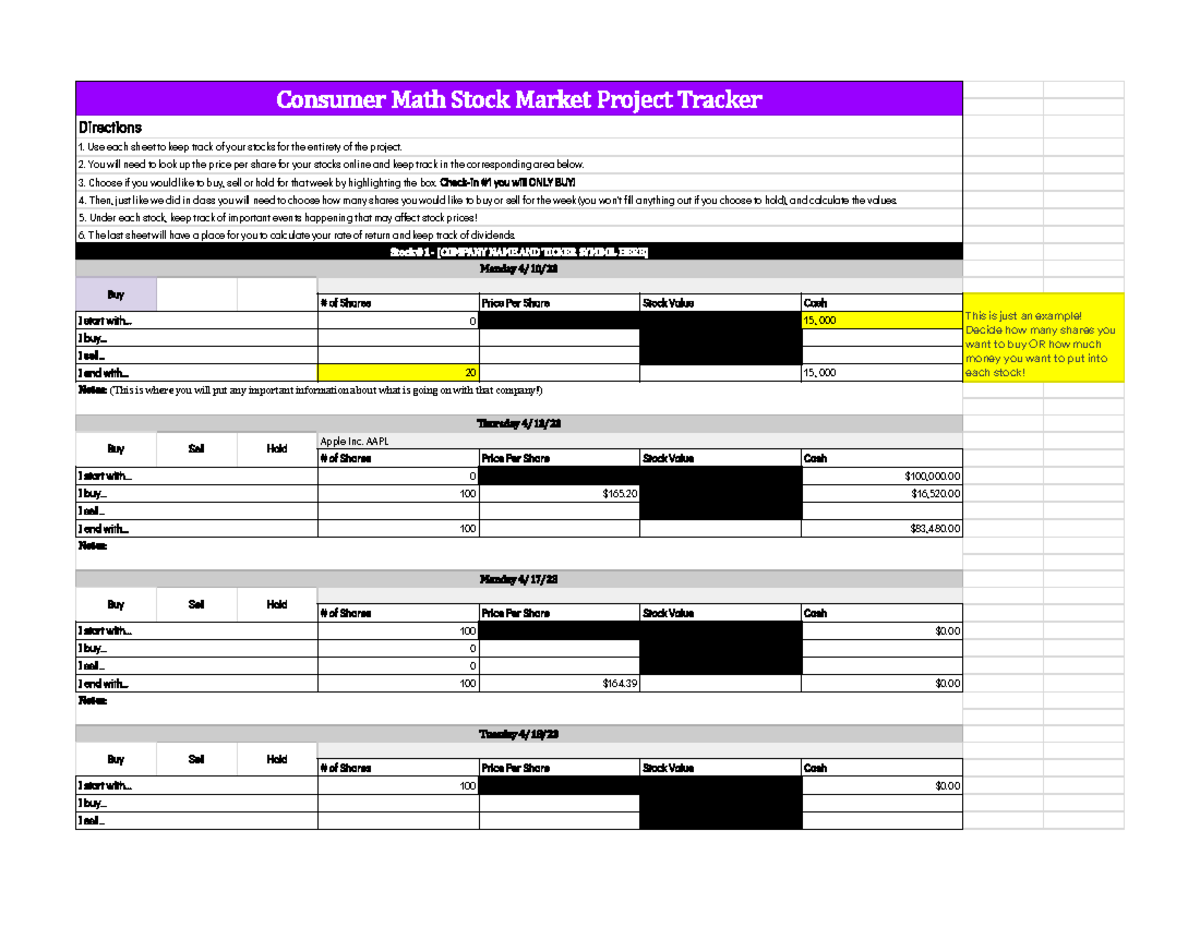 Consumer Math Stock Project Tracker - Stock #1 Overview - Studocu