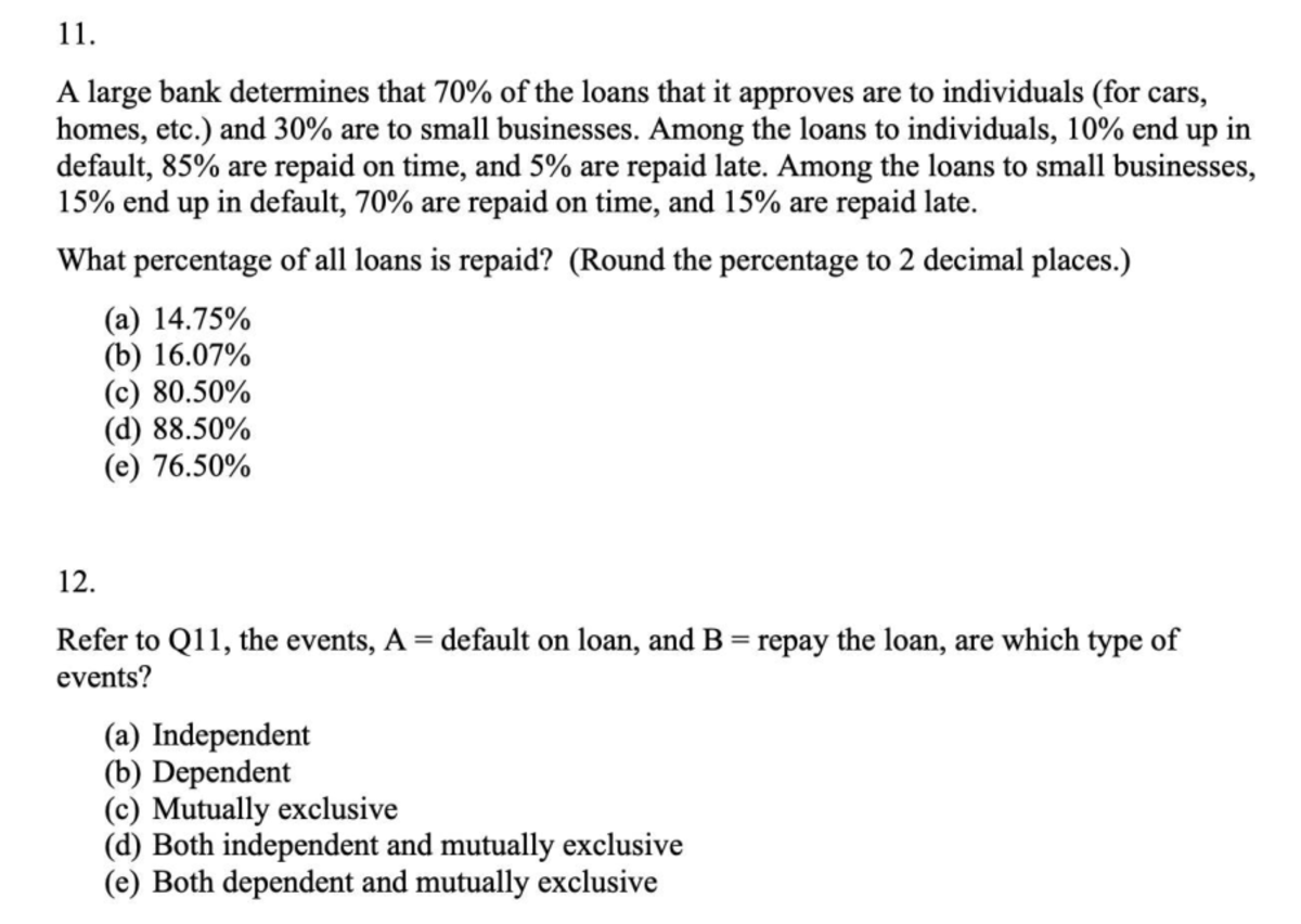 ISOM BB - Loan Default and Repayment Analysis Quiz Questions - Studocu