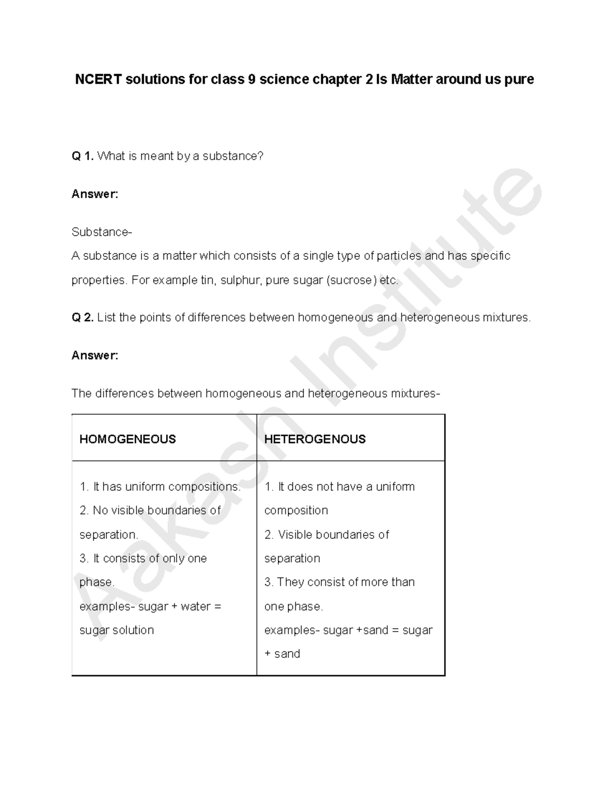 NCERT Solutions Class 9 Science: Chapter 2 - Is Matter Around Us Pure ...