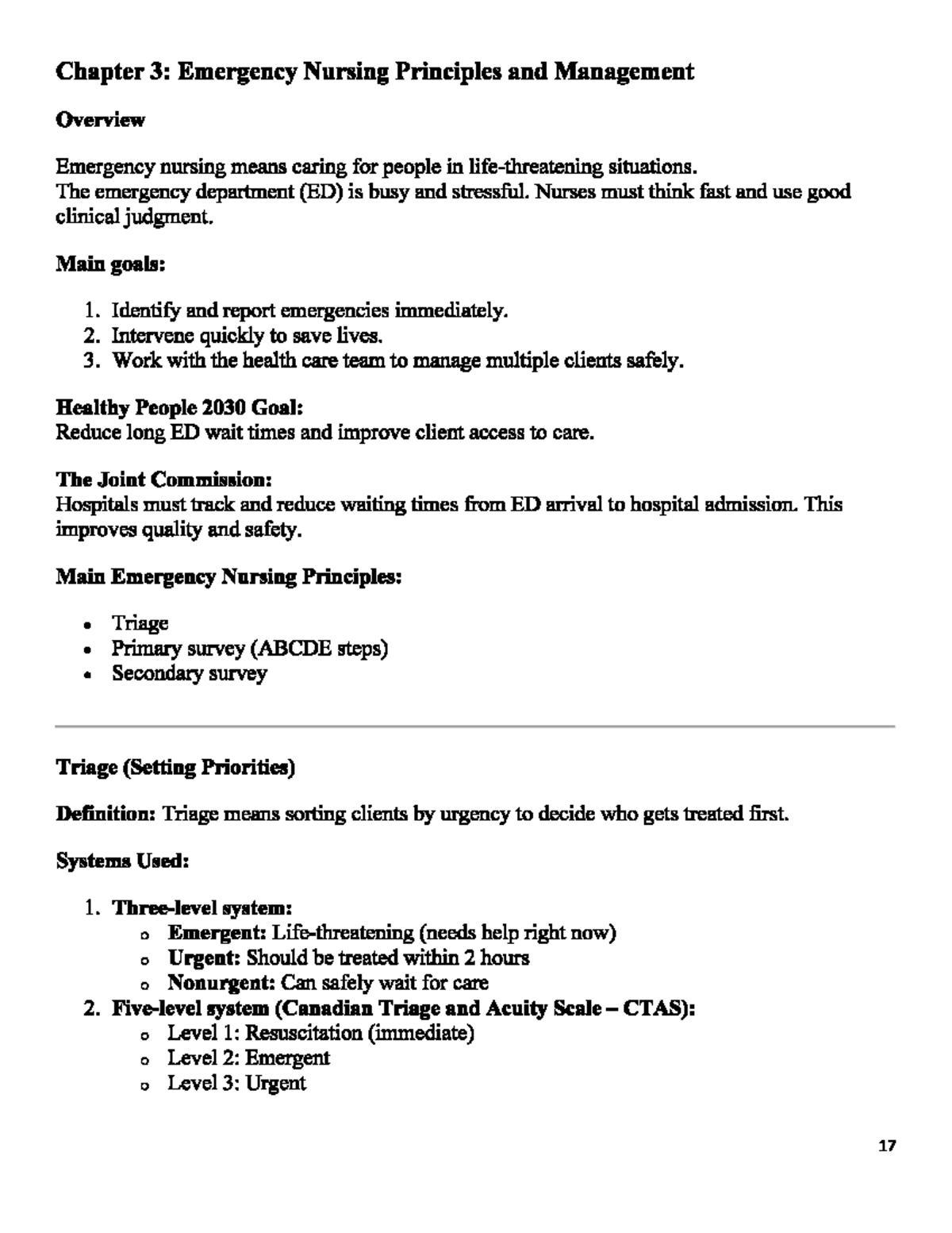 Chapter 3: Overview of Emergency Nursing Principles and Management (MED ...