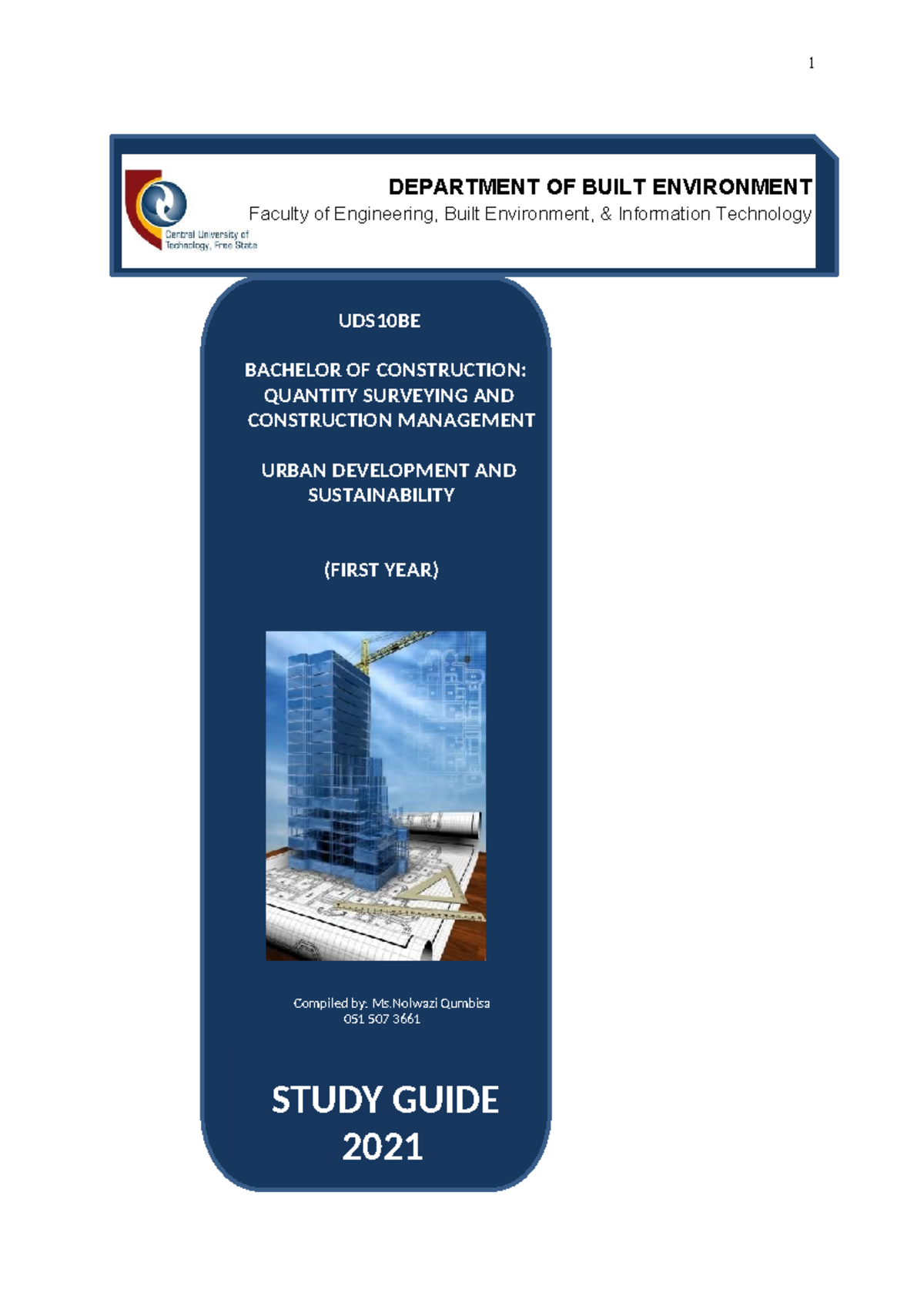 Urban Development and Sustainability - DEPARTMENT OF BUILT ENVIRONMENT ...