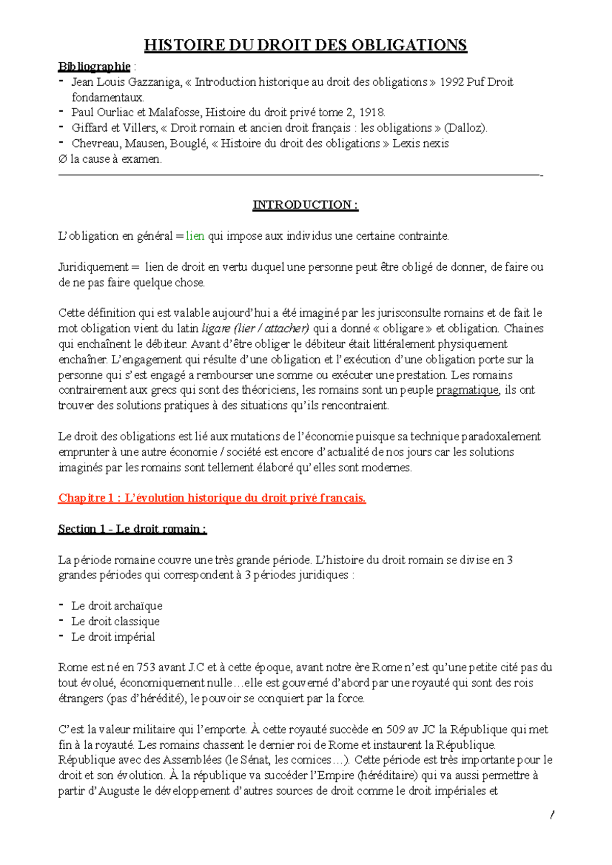 HISTOIRE DU DROIT DES OBLIGATIONS : Évolution et Sources Juridiques ...