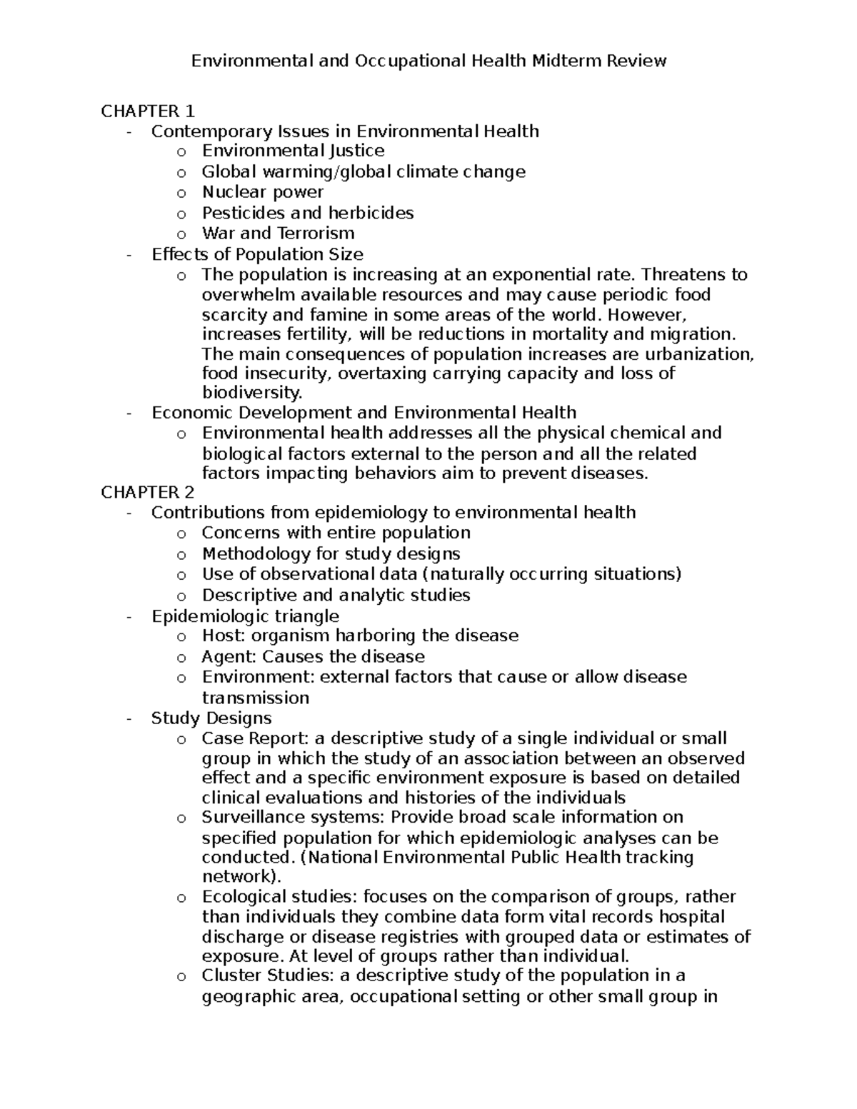 Environmental and Occupational Health Midterm Study Guide - Studocu