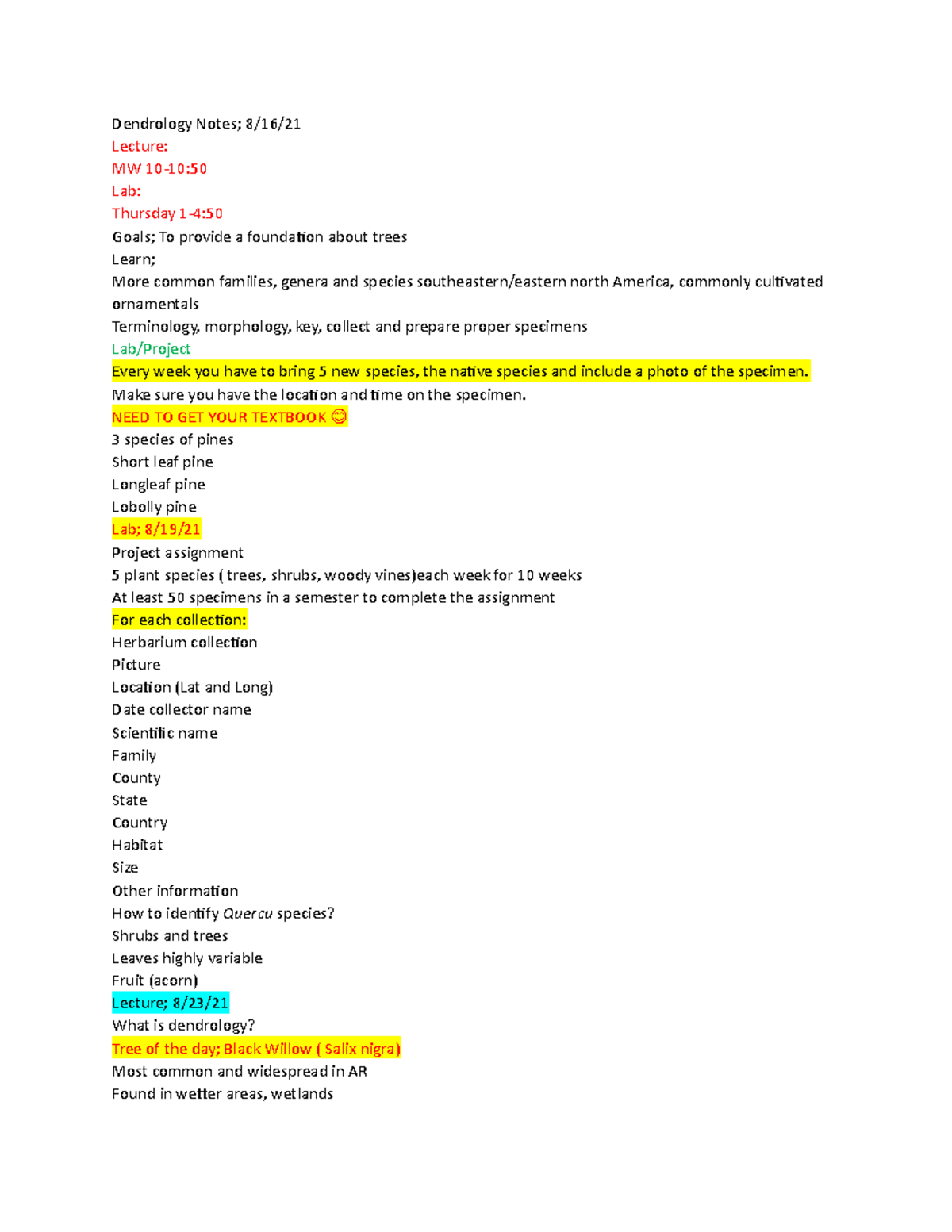 Dendrology Lecture Notes (Fall Semester) - Comprehensive Overview - Studocu