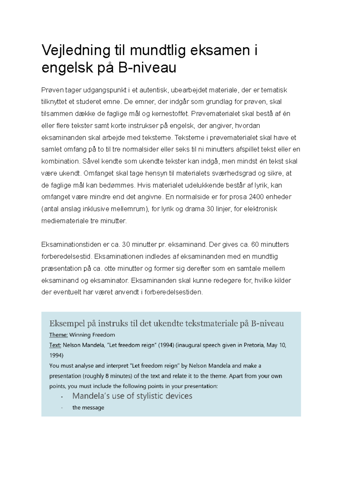 Vejledning til mundtlig eksamen - Engelsk B-niveau Guide - Studocu