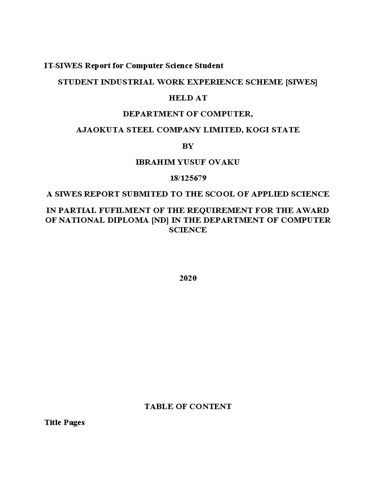 IT SIWES Report for Computer Science Students at Ajaokuta Steel Co ...