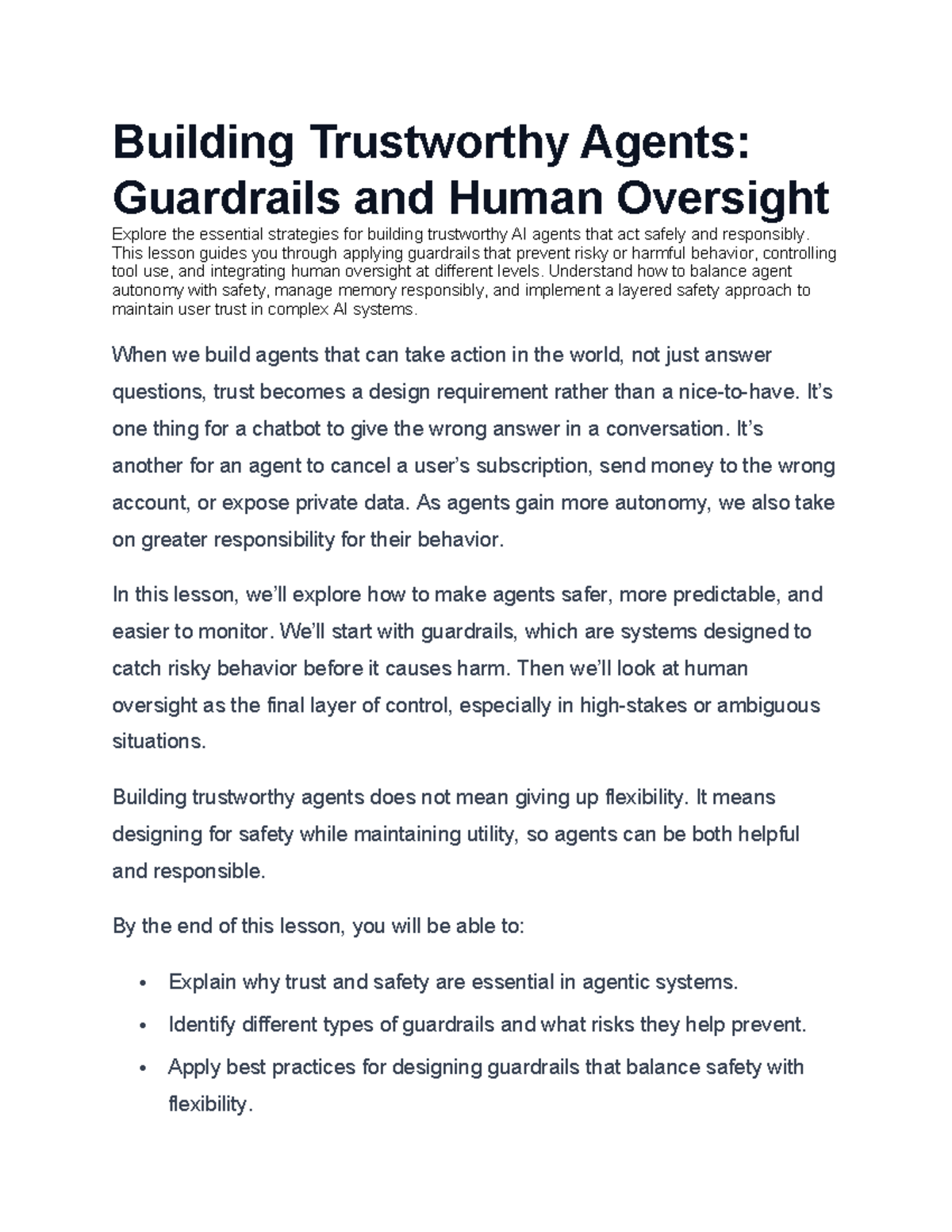 Building Trustworthy Agents: Guardrails & Human Oversight Lesson - Studocu