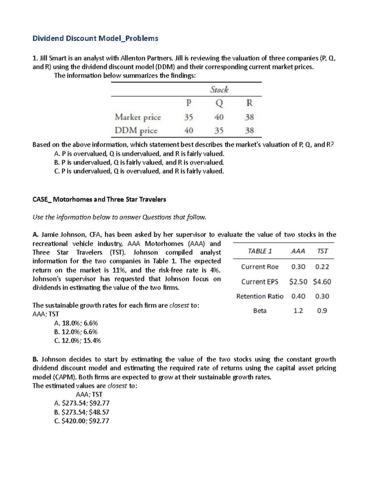 DDM Problems & Applications for Finance Course (FIN101) - Studocu