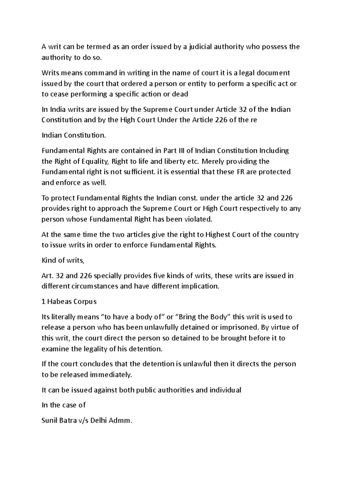 Judicial review and remedies available - A writ can be termed as an ...