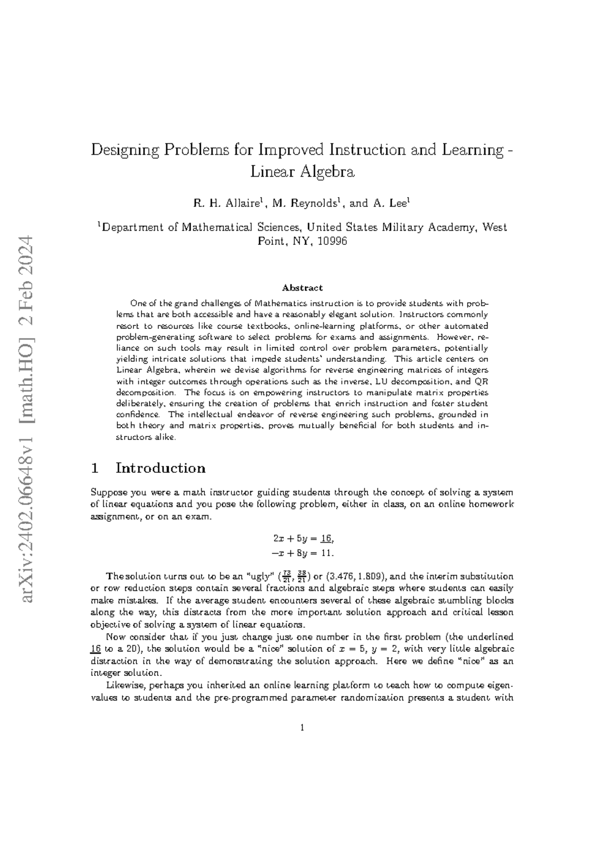 Designing Accessible Problems for Effective Linear Algebra Instruction ...