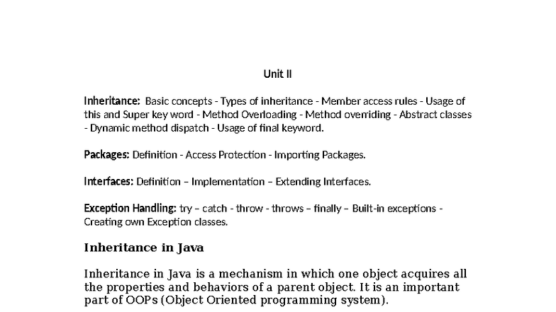 Java Unit 2 - Notes - Unit II Inheritance: Basic concepts - Types of ...