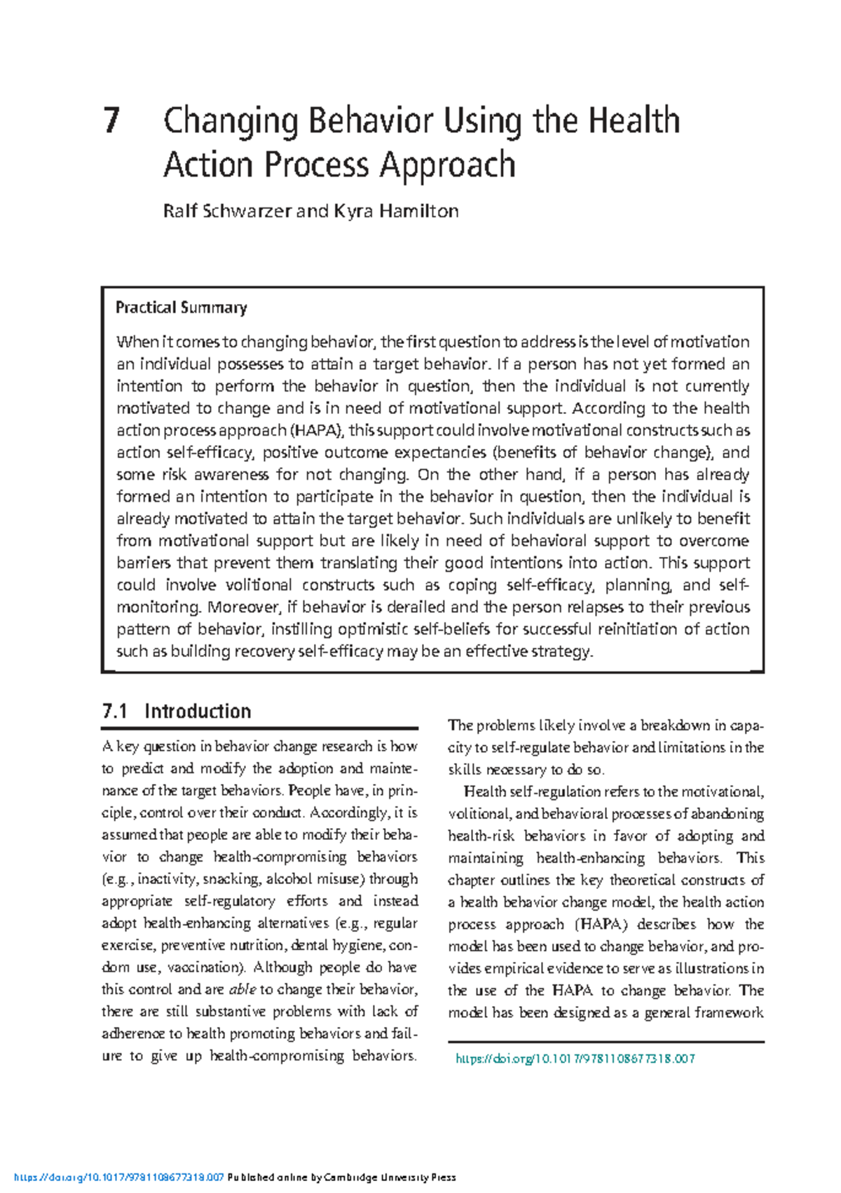 Changing Behavior: The Health Action Process Approach (HAPA) in Health ...
