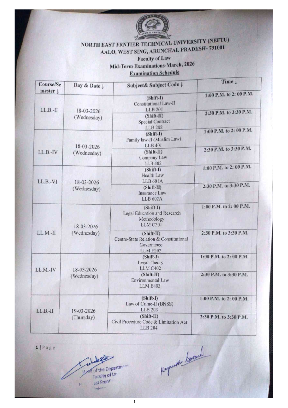 Mid Exam Schedule 2026 - LLB & LLM Exam Routine at NEFTU - Studocu