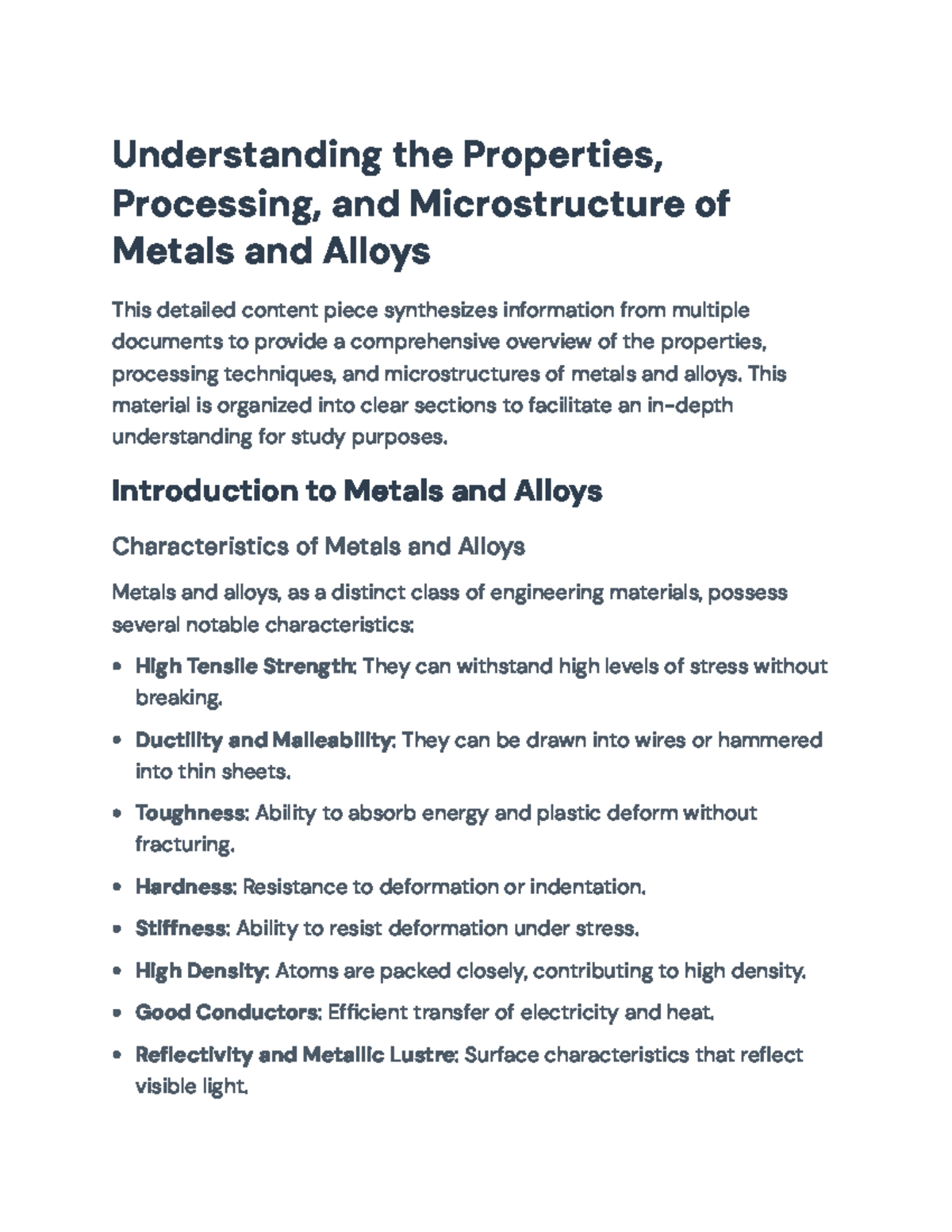 Comprehensive Overview of Metals and Alloys: Properties & Processing ...