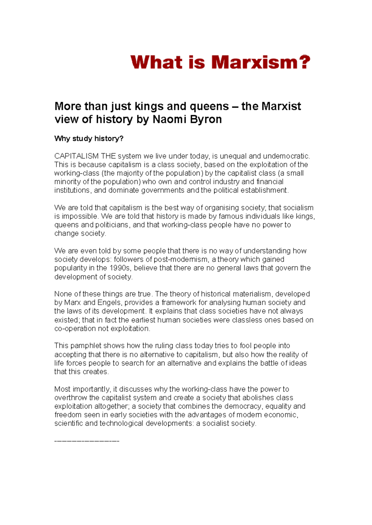 Marxism Theory: Understanding History Beyond Kings and Capitalism - Studocu