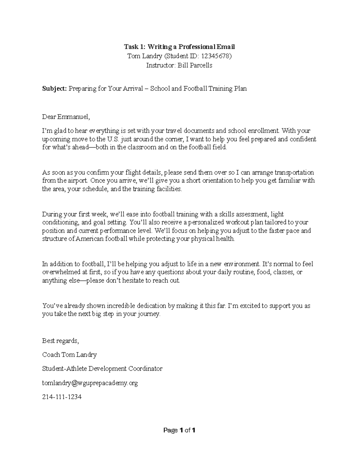 Task 1: Writing a Professional Email - Sample Guide - Studocu
