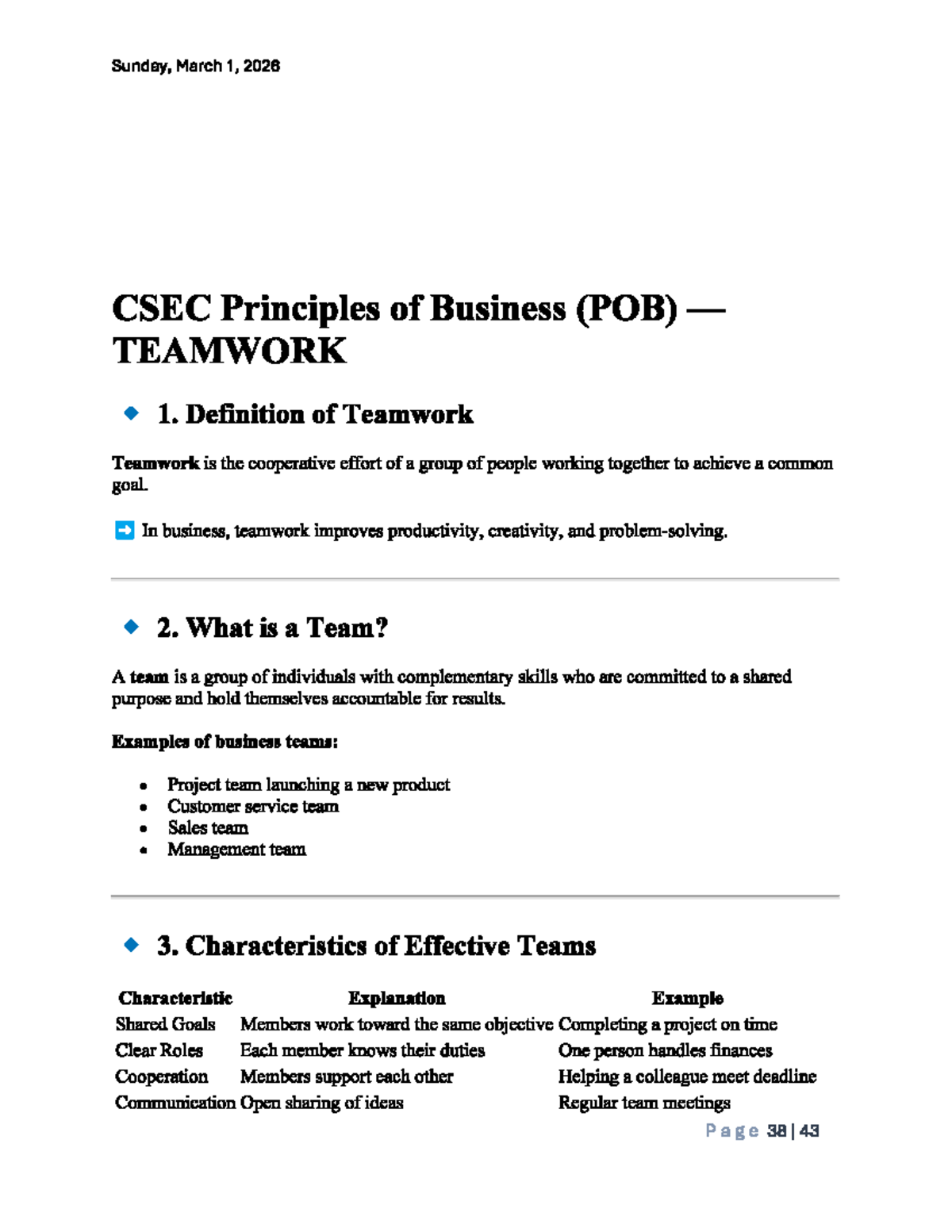 CSEC POB Teamwork: Definition, Characteristics, and Importance - Studocu