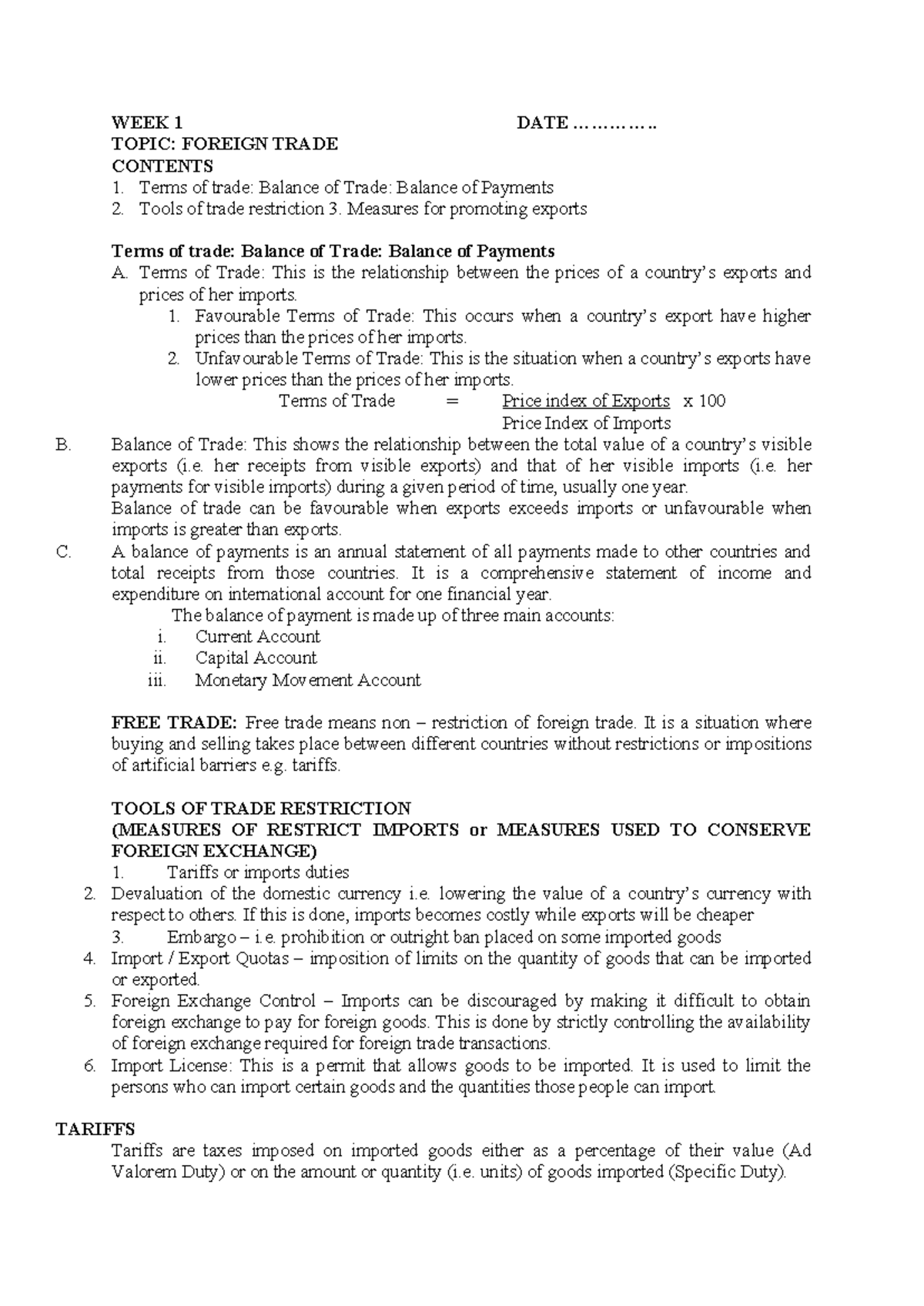 WEEK 1-10: FOREIGN TRADE & TRANSPORTATION NOTES (SS 1 COMMERCE) - Studocu