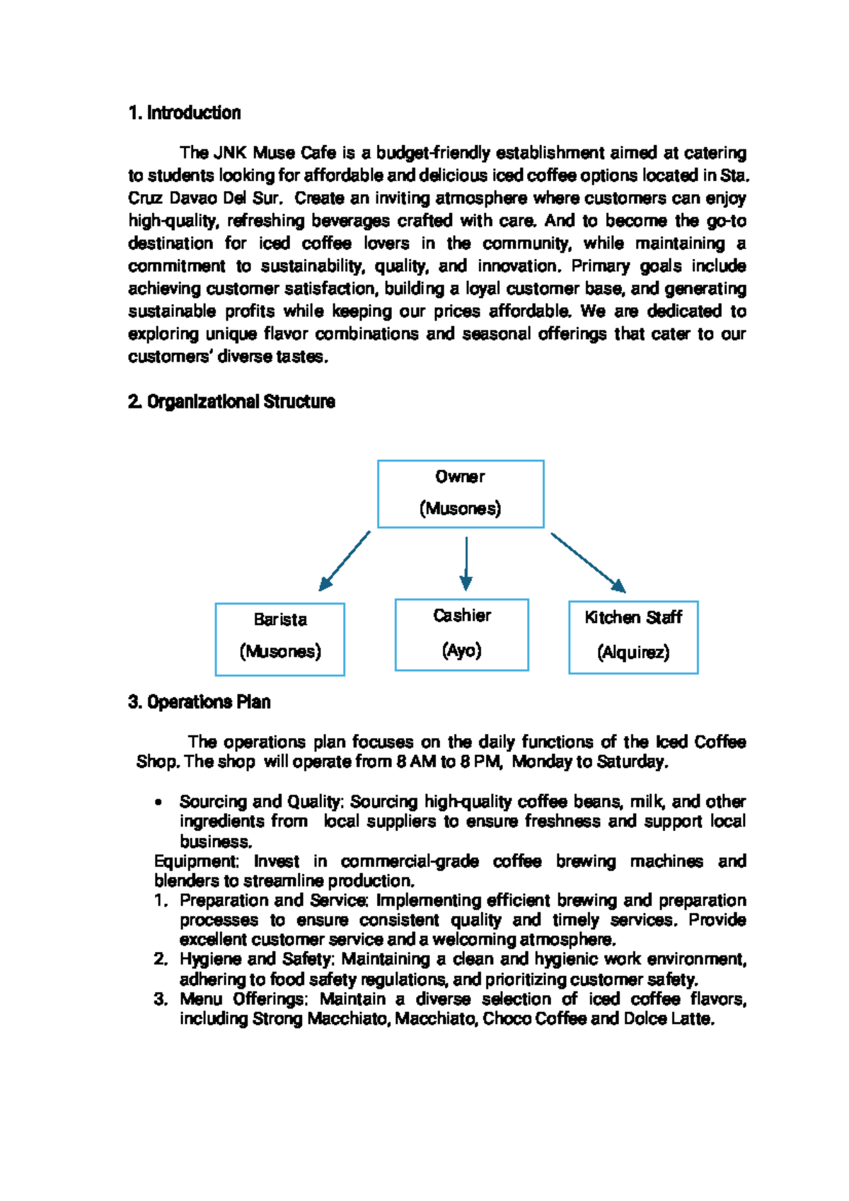JNK-Muse-Cafe - Management Plan - Introduction The JNK Muse Cafe is a ...